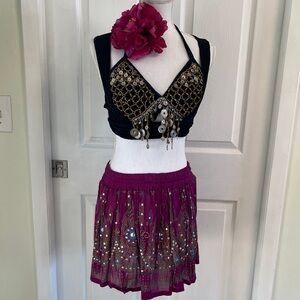 Bohemian Magenta Embellished Mini Skirt